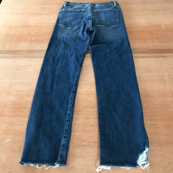 Frame Le High Straight Jeans Women 24 Blue Mid Rise Distressed Raw Hem Preppy - Picture 2 of 14